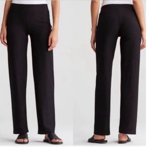 Eileen Fisher Black Stretch Knit Pull On Straight Leg Pants Size Small SP - Picture 1 of 11